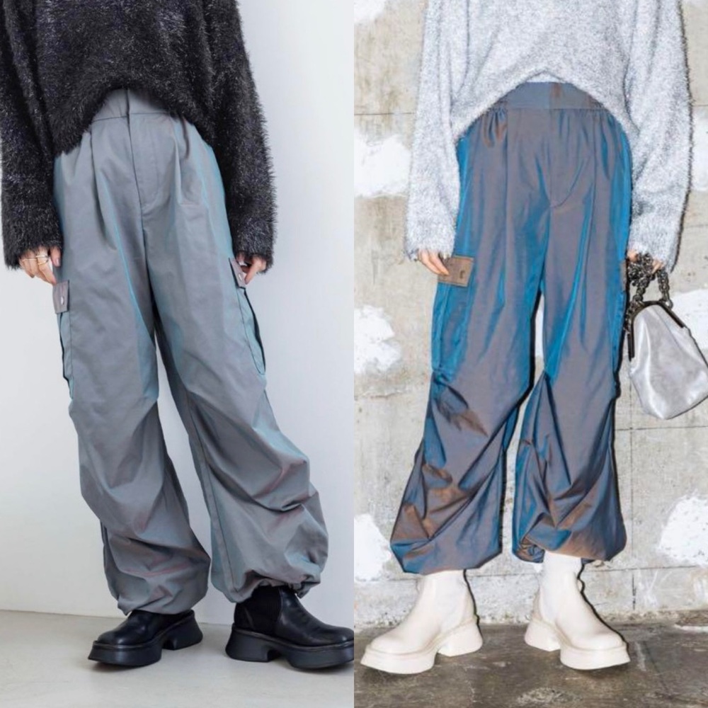 JEANASIS (Japan) Iridescent Nylon Cargo Tracker Pants